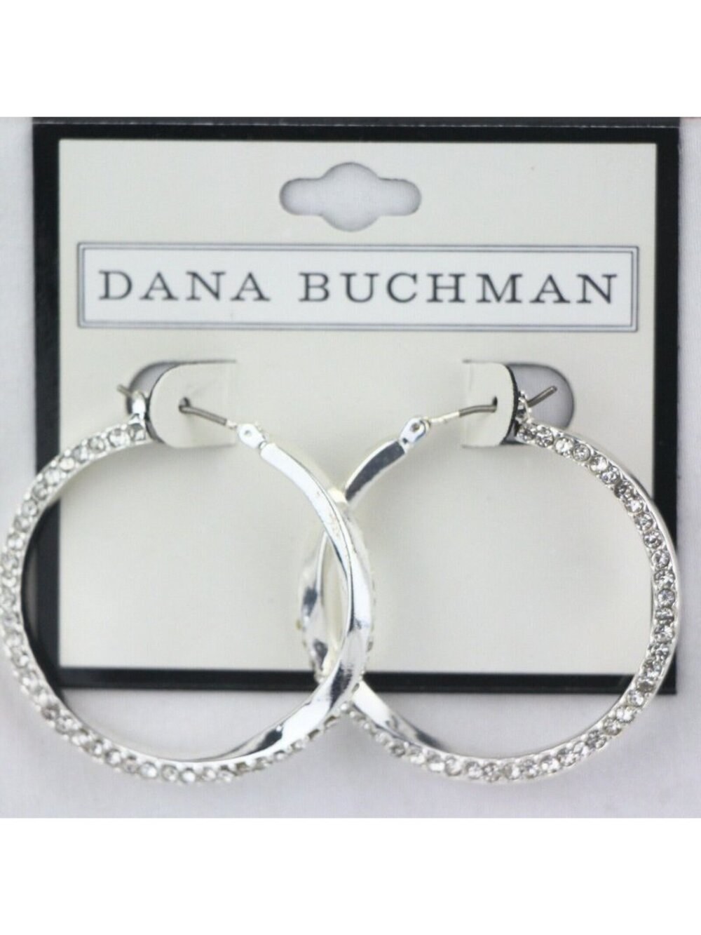Dana Buchman Earrings 1.5" Silver-tone Twist Hoops with Clear Crystals